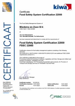 Miedema-AGF HACCP certificaat 2020